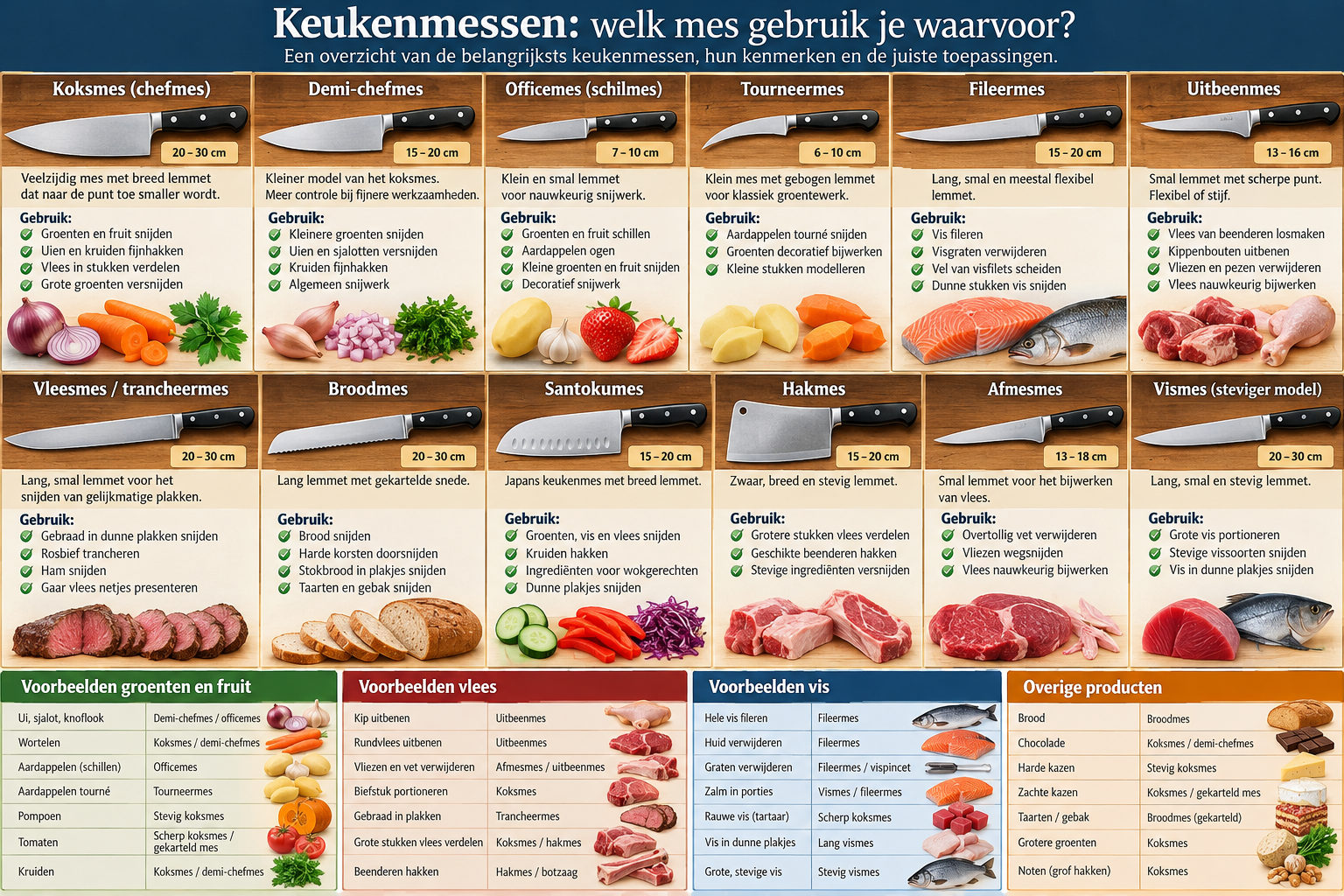 Overzicht keukenmessen — welk mes gebruik je waarvoor