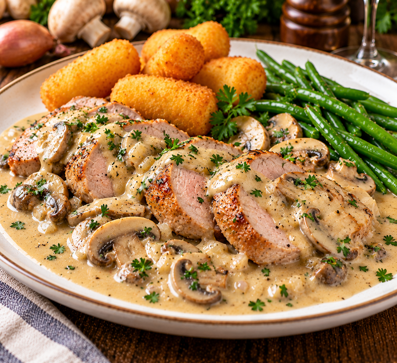 Varkenshaasje met champignonroomsaus