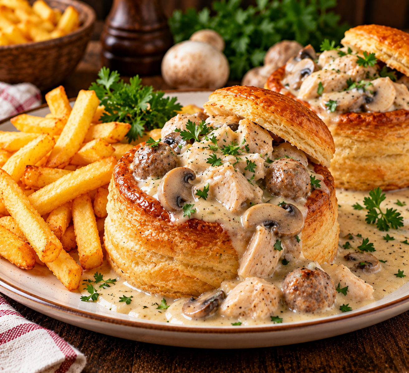 Vol-au-vent met kip en champignons